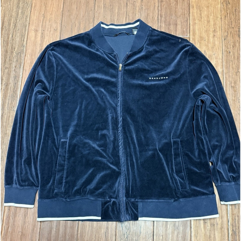 Sean John Velour Track Jacket Men's 3XB Navy Y2K Big Tall Hip Hop Full Zip